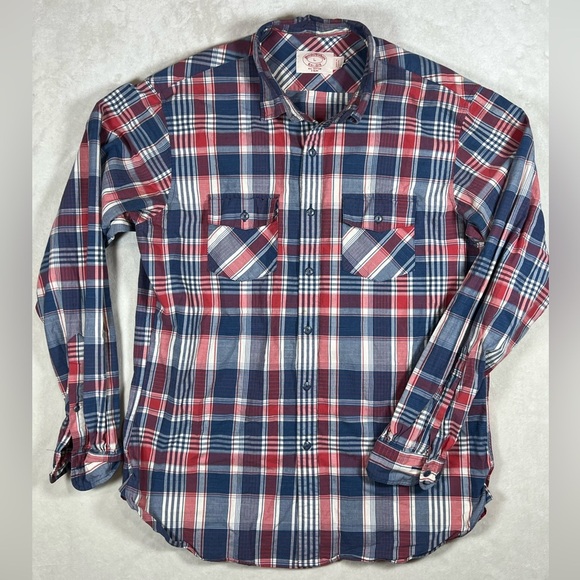 Men's Brooks Brothers Large Extra Slim Red and Blue Plaid Shirt - Picture 2 of 10